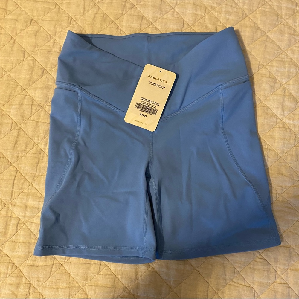 Fabletics Oasis PureLuxe High-Waisted Crossover 6" Biker Shorts.